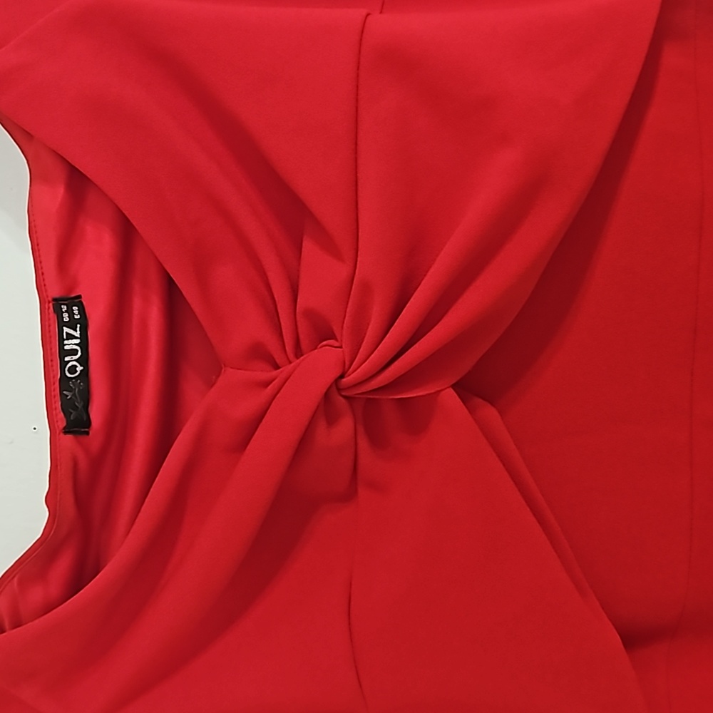 Quiz Off Shoulder Scuba Red Dress – Asymmetric Cut, Size (8-10) - Picture 4 of 11